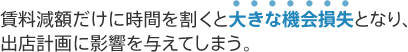 賃料減額だけに時間を割くと大きな機会損失となり、出店計画に影響を与えてしまう。